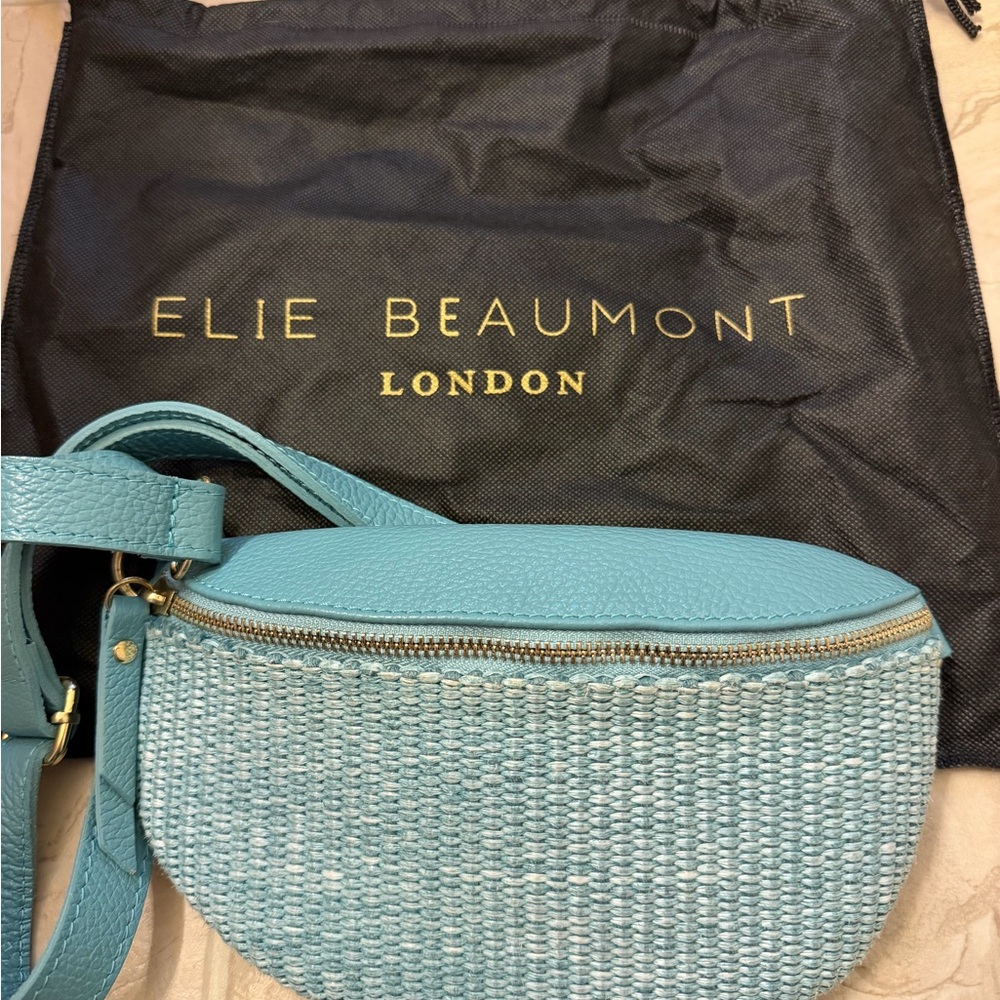 Elie Beaumont London Raffia Aqua Woven Sling Bag